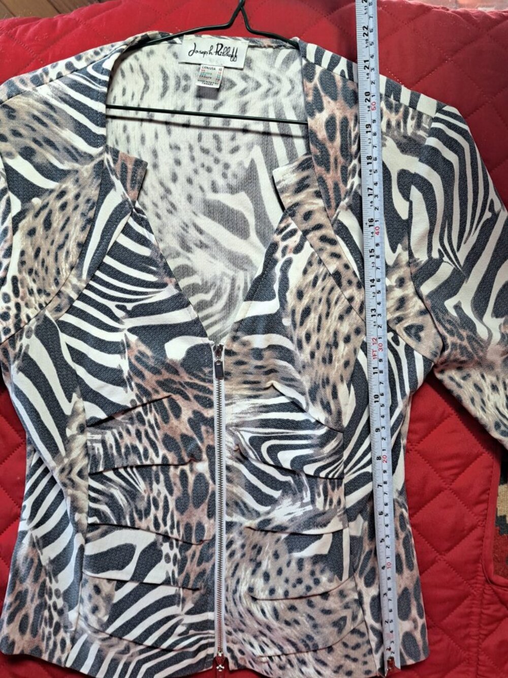 Joseph Ribkoff Zebra Leopard Animal Print Zip Front Jacket Blazer Size 10